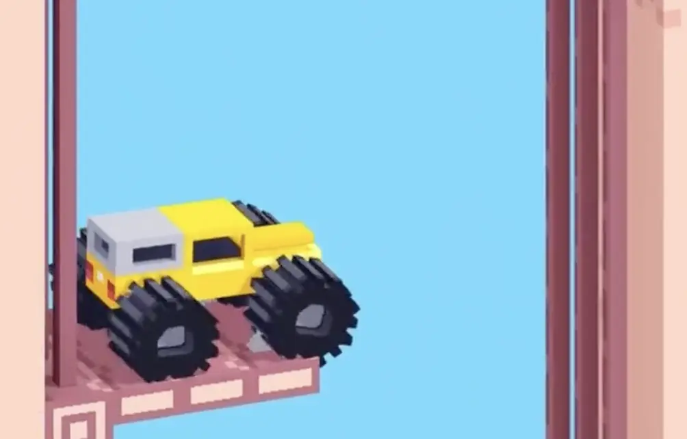 Drive Mad level 92 truck continuing its alternating descent by settling onto another narrow ledge