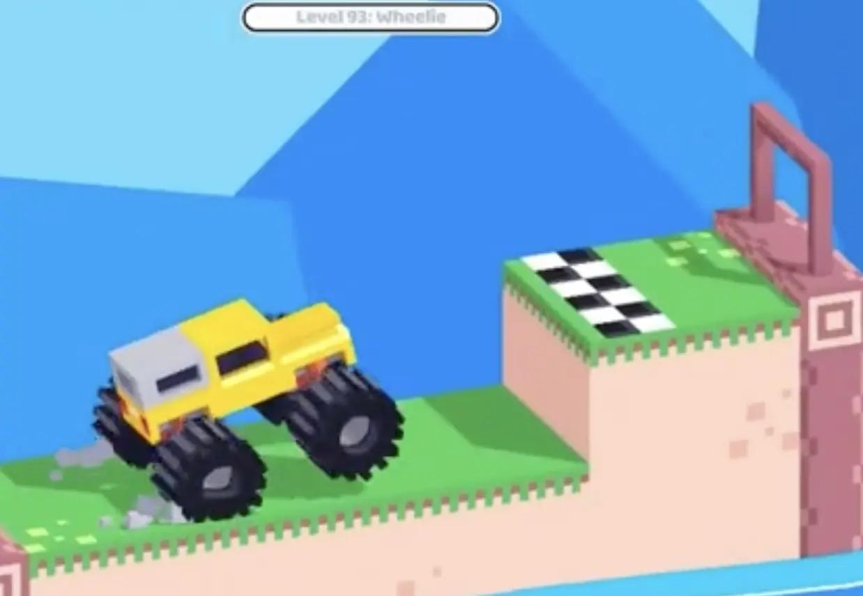 Drive Mad level 93 truck maintaining a wheelie while approaching the raised finish step