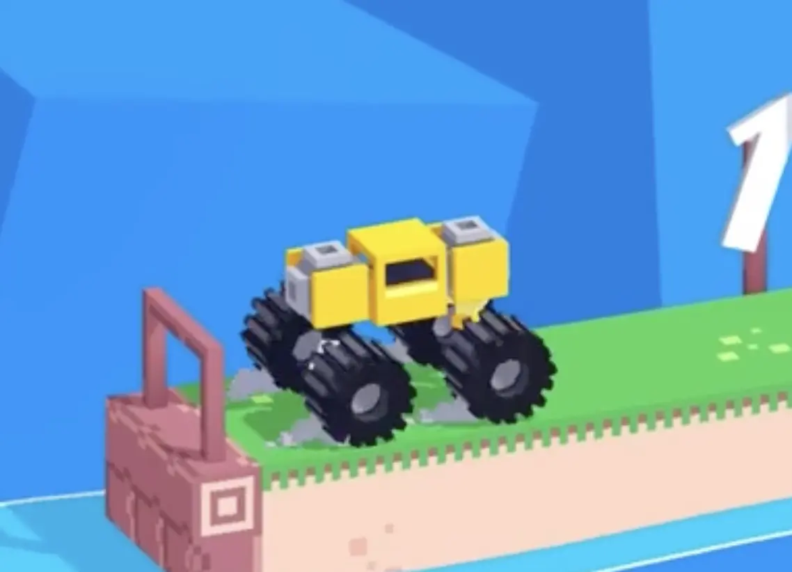 Drive Mad level 94 truck using its bottom thrusters to rise while tilting forward toward the higher platform