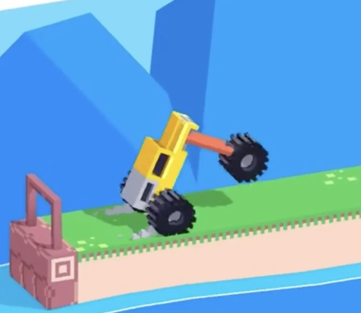 Drive Mad level 95 truck lifting its front wheel at the start to prepare for the narrow dual-rail crossing