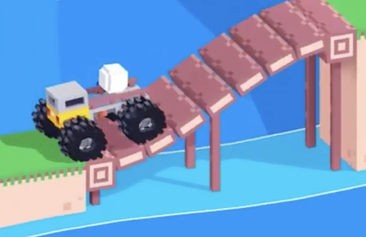 Drive Mad level 96 truck carrying the ball up the soft wooden bridge with careful momentum