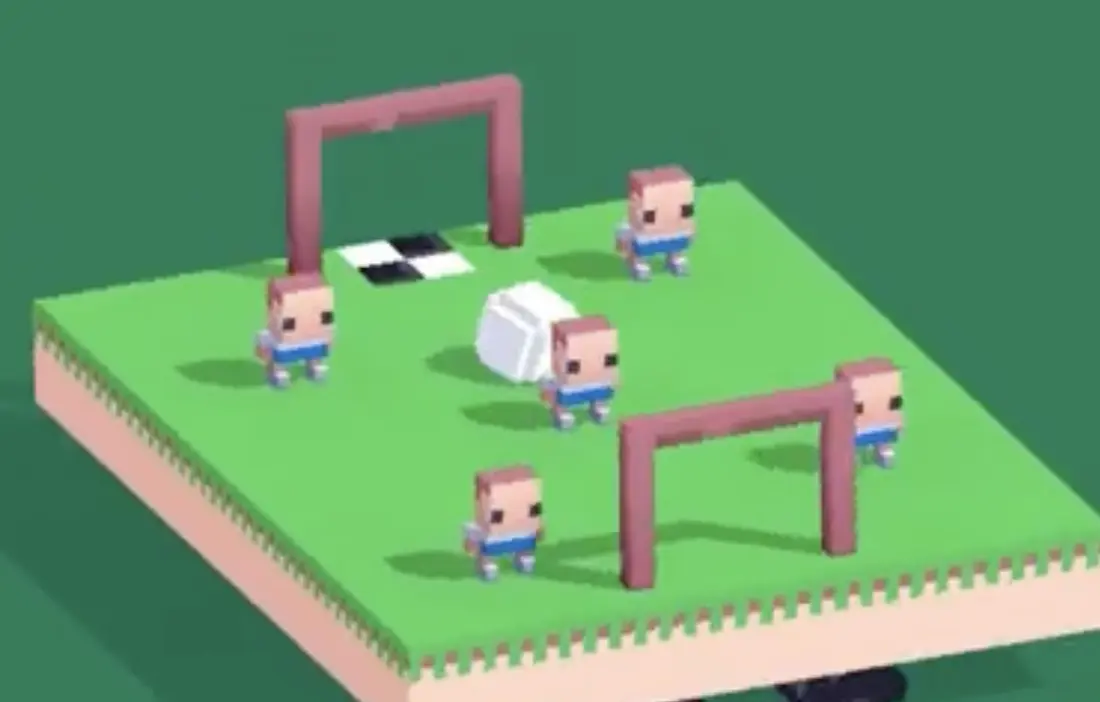 Drive Mad level 97 ball weaving through the central defenders on the platform toward the goal area