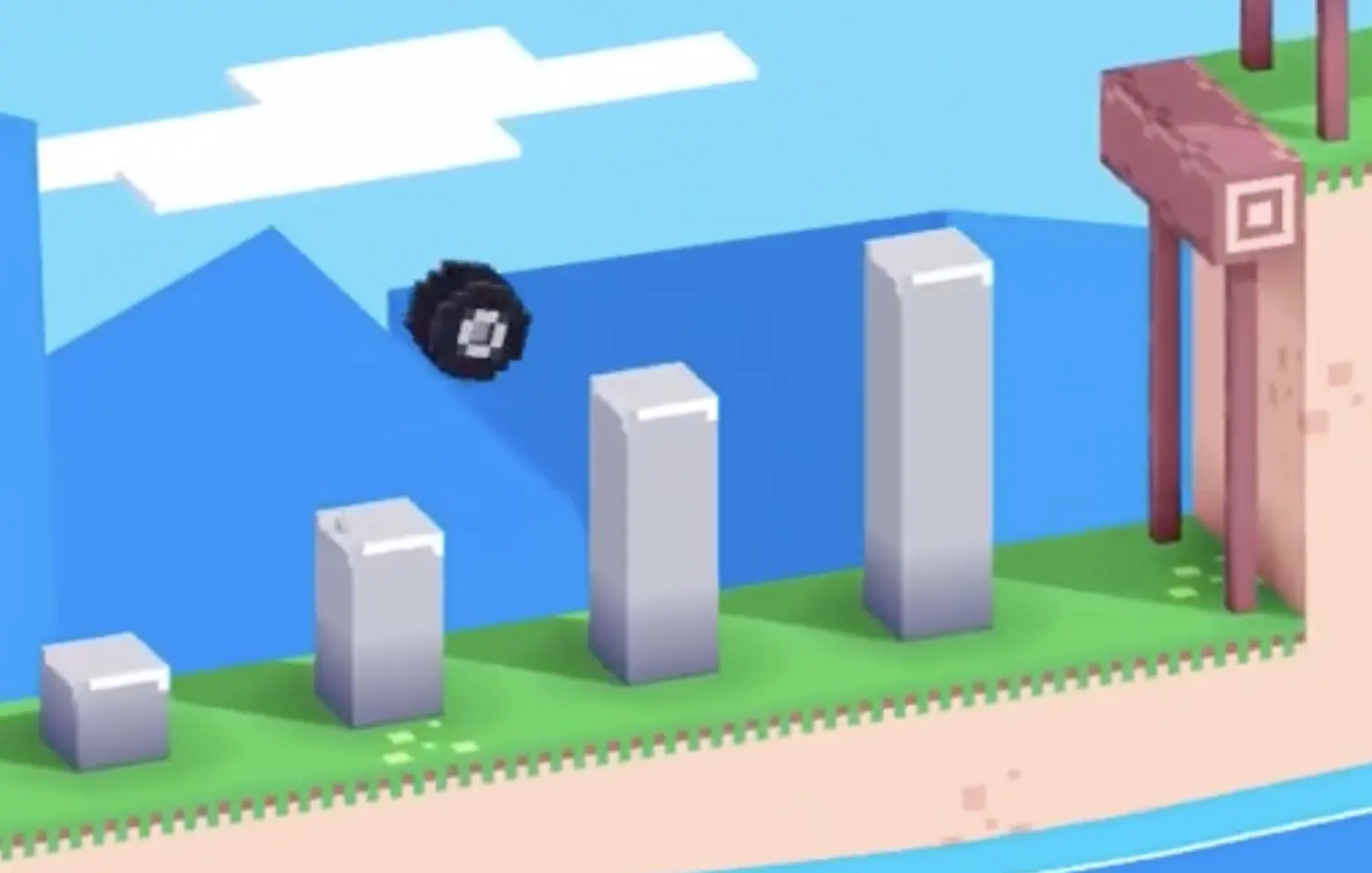 Drive Mad level 98 single wheel moving across the later rising block section near the low-clearance area