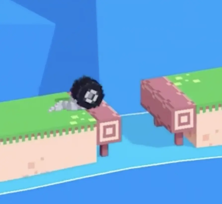 Drive Mad level 98 single wheel clearing the water gap and landing on the narrow platform