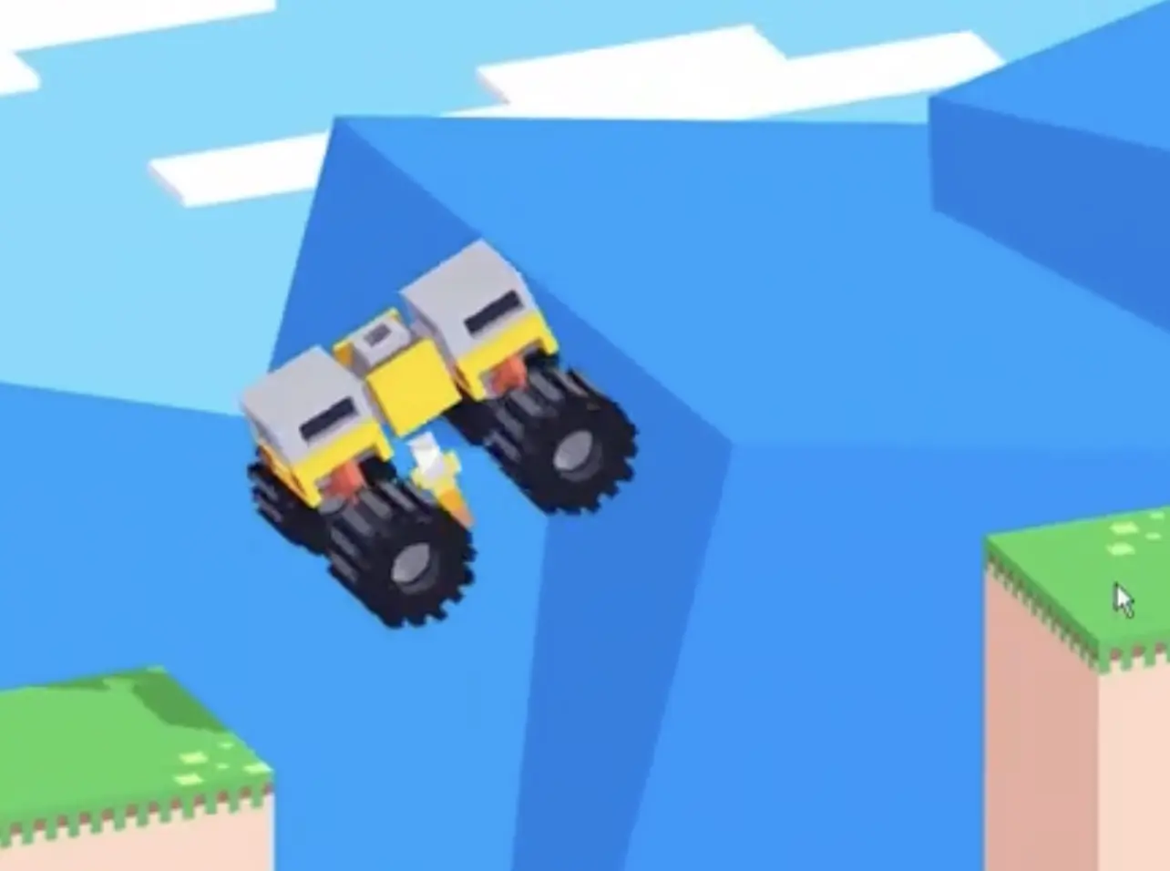 Drive Mad level 99 truck airborne after launching from the flexible bridge toward the far platform