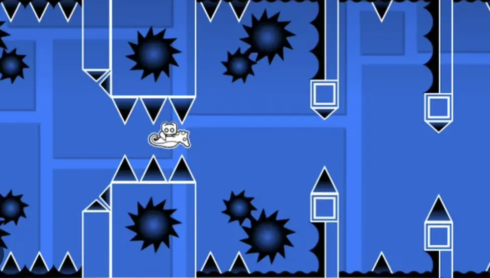geometry dash ship mode gameplay in a narrow corridor