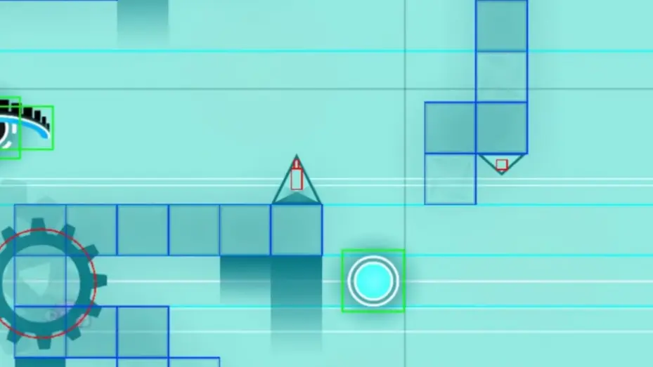 Official hitboxes shown in Geometry Dash Practice Mode