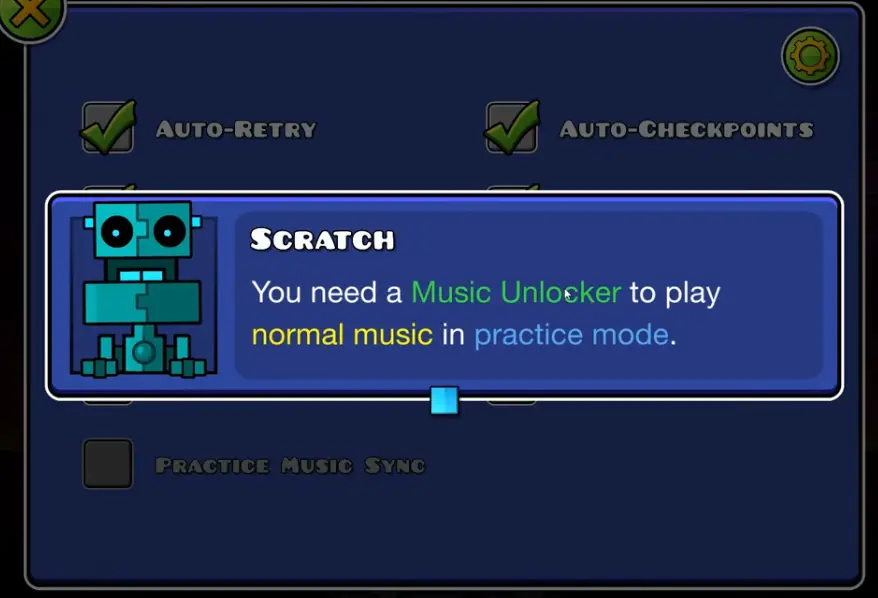 Geometry Dash Practice Music Sync unlock prompt
