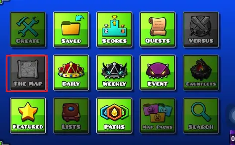 The Map button shown but unavailable in Geometry Dash