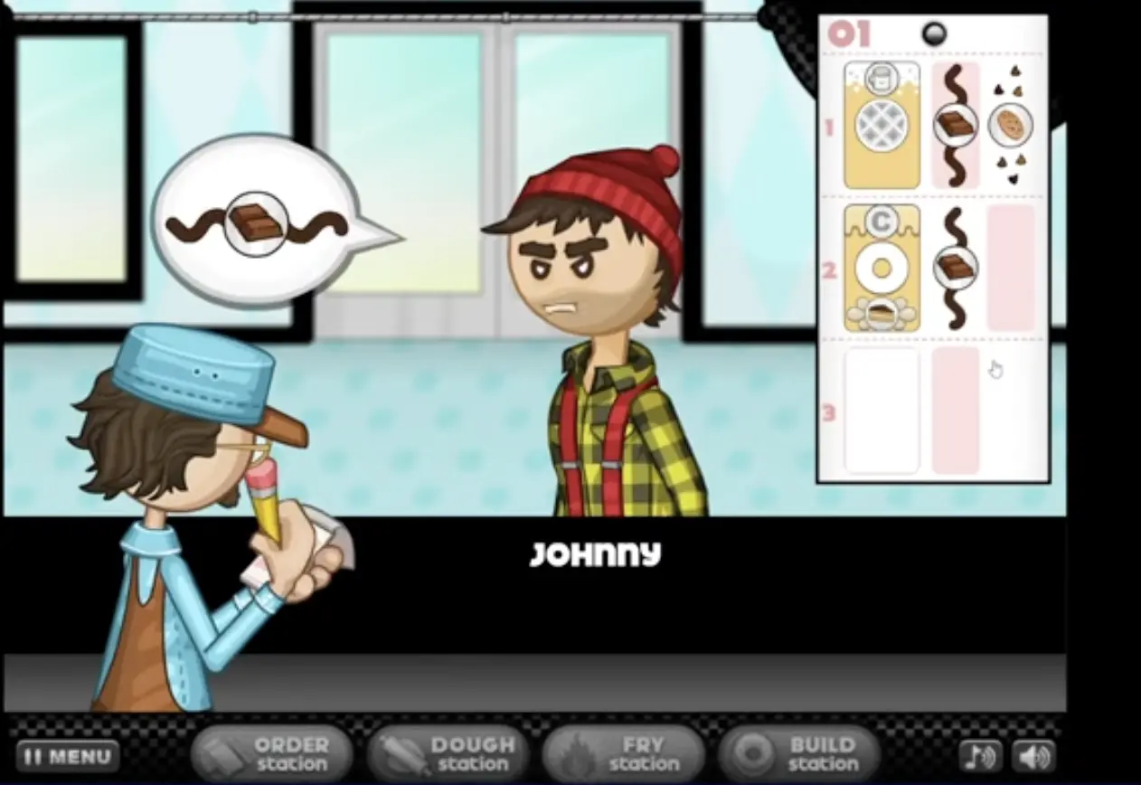 Holiday-themed donut order in Papa's Donuteria featuring Maple Mornings toppings and seasonal ingredients