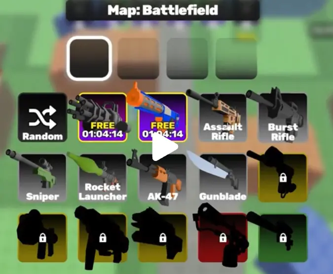 Veck.io weapon selection screen showing options like Sniper, Assault Rifle, Burst Rifle, AK-47, and Rocket Launcher